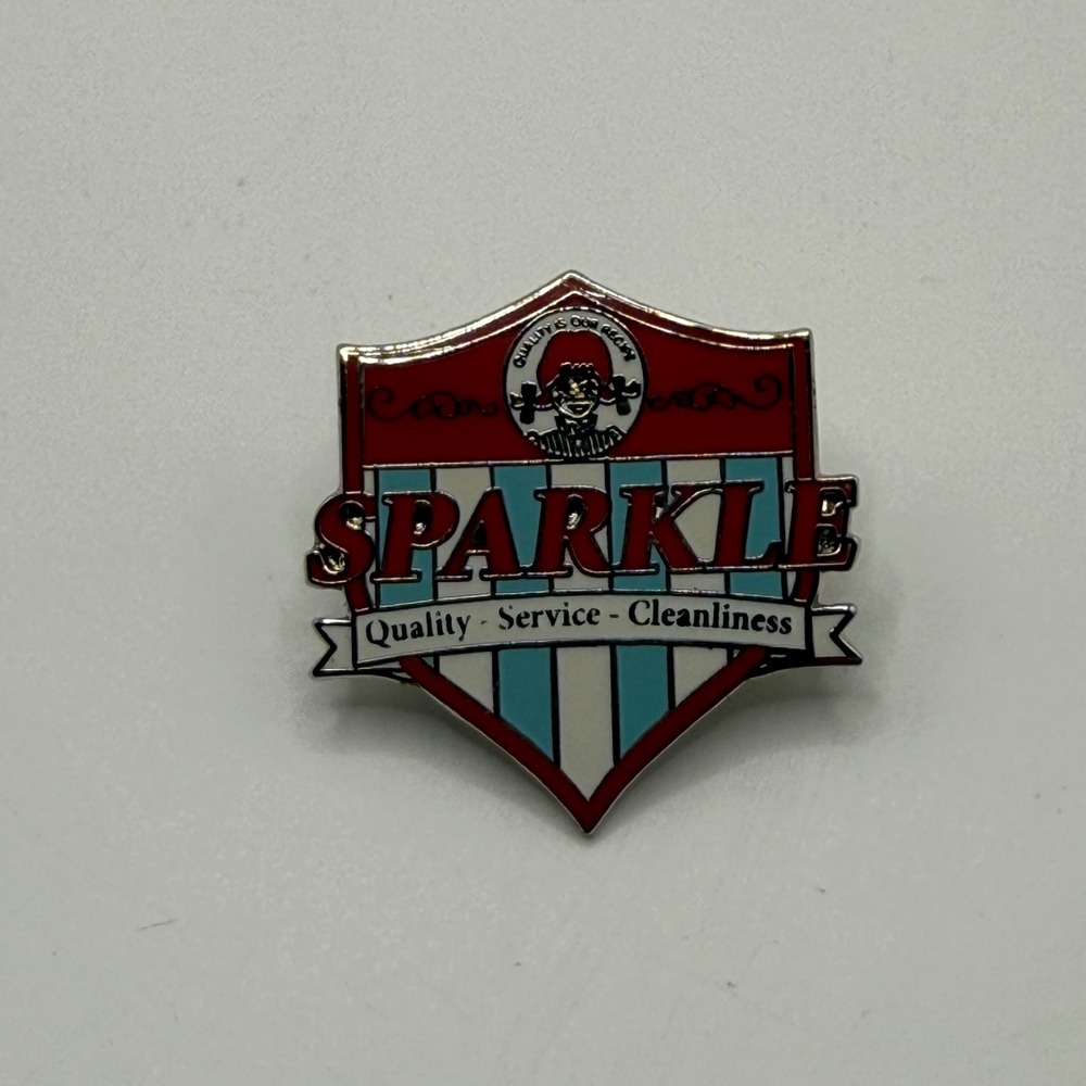 Vintage Wendy's Sparkle Employee Recognition Shield Enamel Lapel Pin Red Blue
